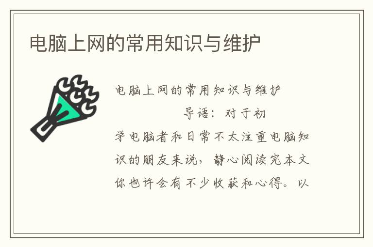 电脑上网的常用知识与维护