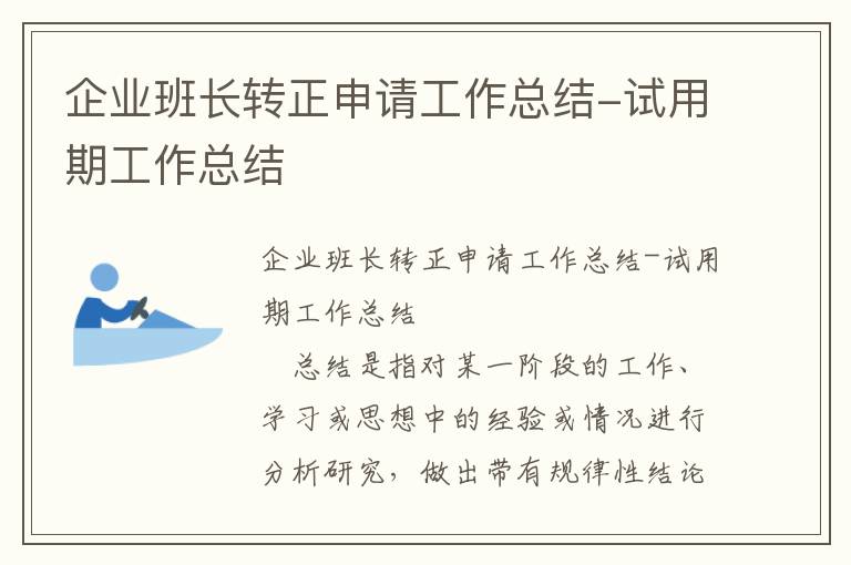 企业班长转正申请工作总结-试用期工作总结