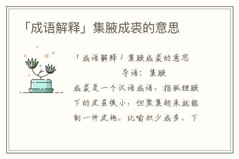 「成语解释」集腋成裘的意思