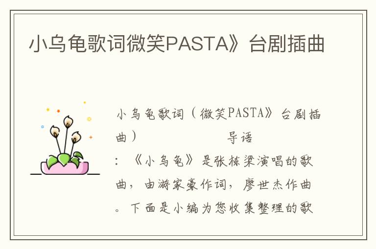 小乌龟歌词微笑PASTA》台剧插曲